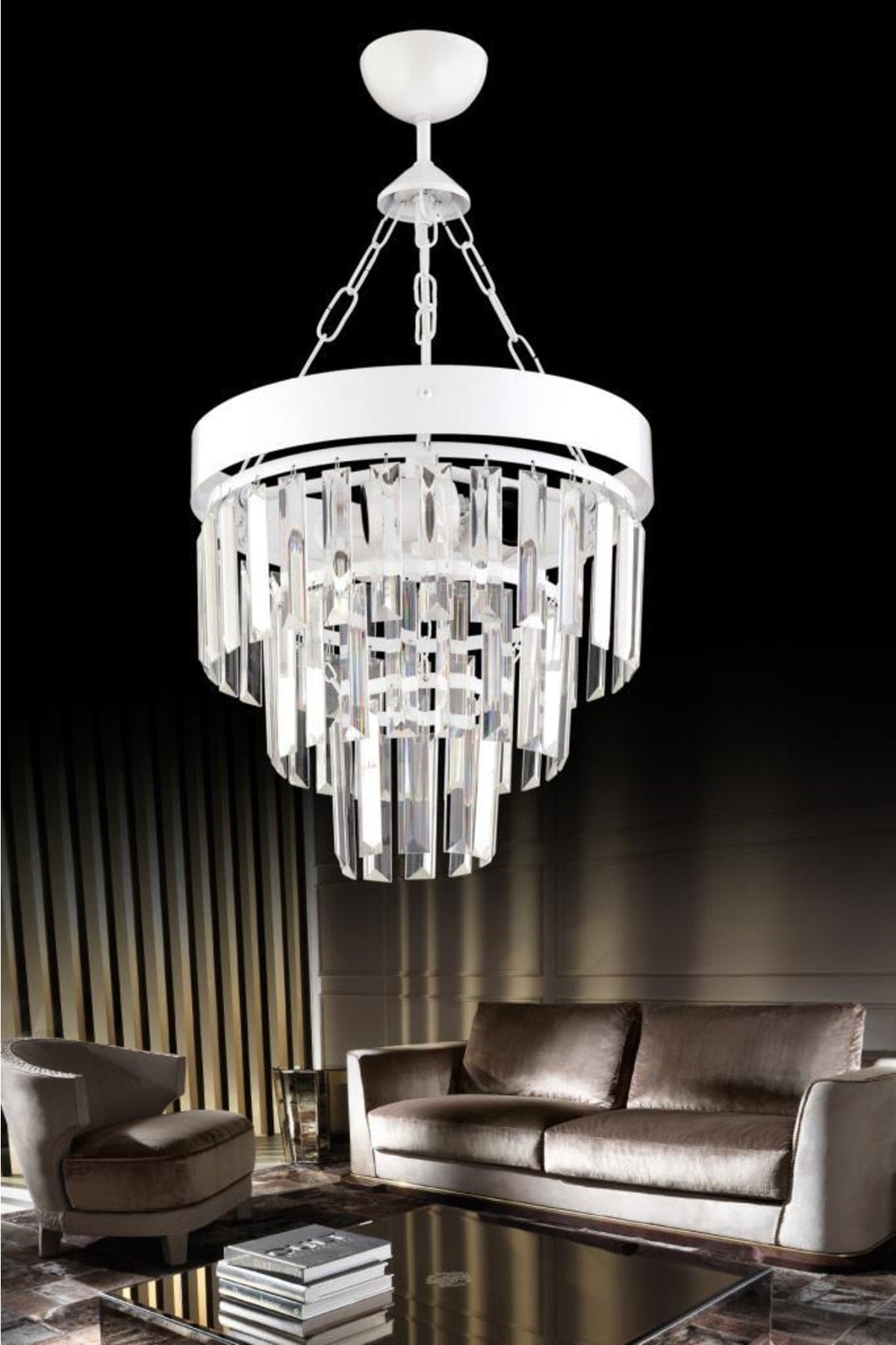 Linda 30' White Crystal Stone Chandelier