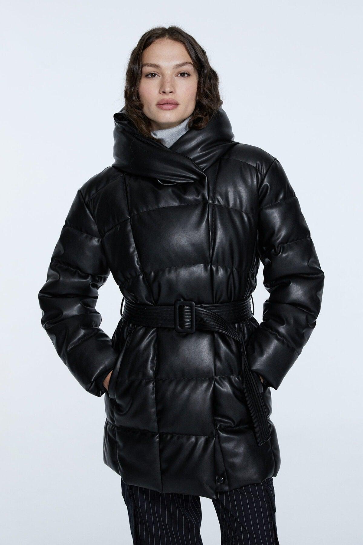 Arched Faux Leather Inflatable Coat - Swordslife