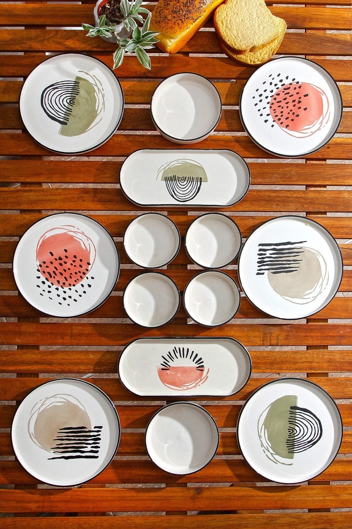 14 Pieces 6 Person Stackable Postmodern Breakfast Set - Luxe Breakfast Serving Set Plate