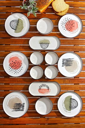 14 Pieces 6 Person Stackable Postmodern Breakfast Set - Luxe Breakfast Serving Set Plate