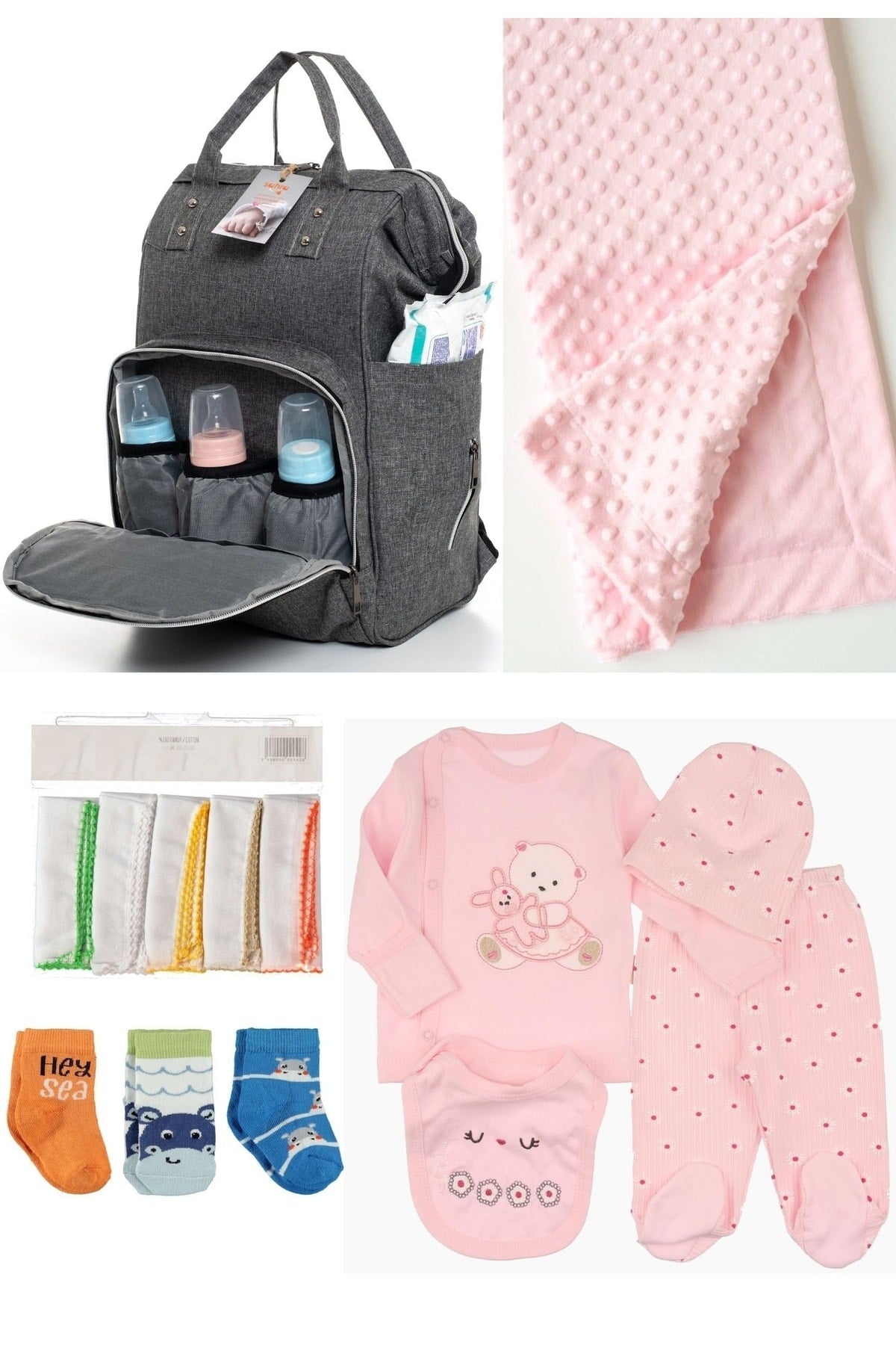 5 Piece Maternity Set (Baby Care Backpack, Hospital Exit, Chickpea Blanket, 10 Wipes and 3 Socks)