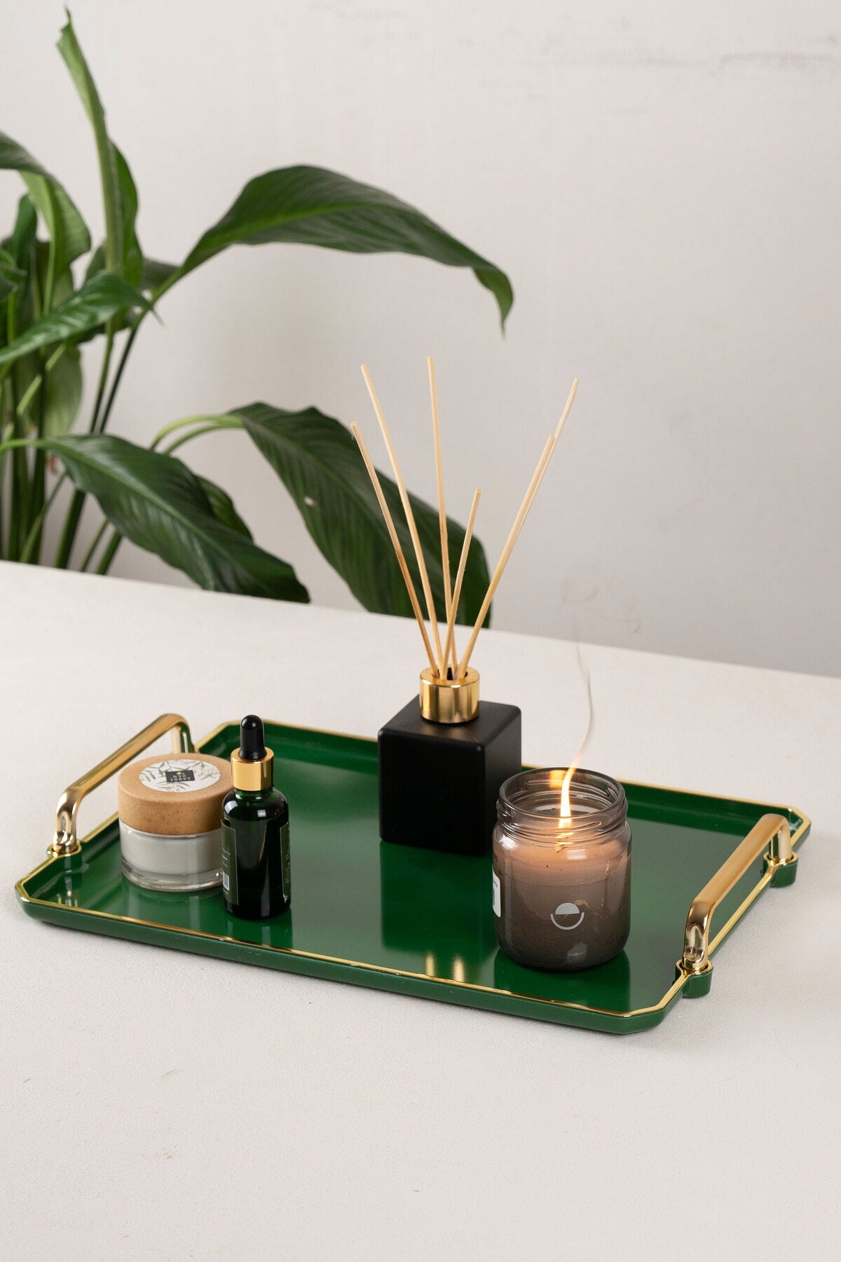 Green Tray Presentation Decorative Home Tableware Kitchen Tea Coffee Tray