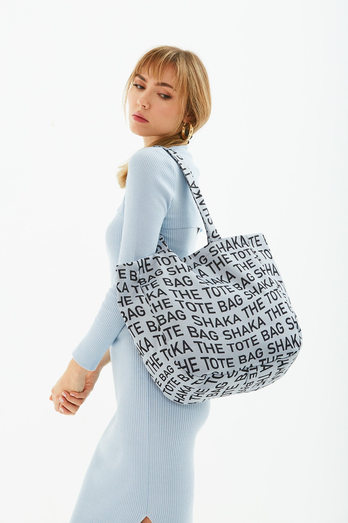 Gray U50 Snap Closure The Tote Bag Printed Canvas Fabric Casual Women'S Arm And Shoulder Bag L:35 Cm