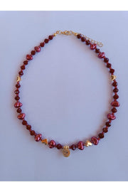 Claret Red Pearl Necklace with White Sparkle Tip - Swordslife