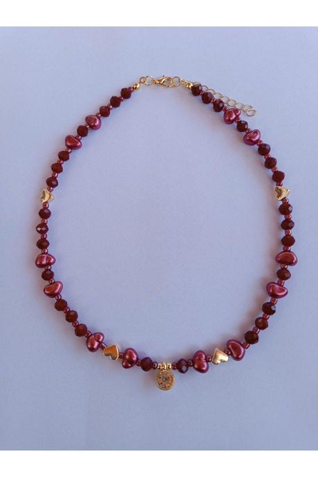 Claret Red Pearl Necklace with White Sparkle Tip - Swordslife