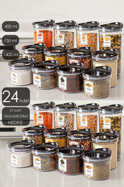 Compact 24-Piece Storage Container Set With Label And Vacuum Lid For Pulses Provision Storage Container