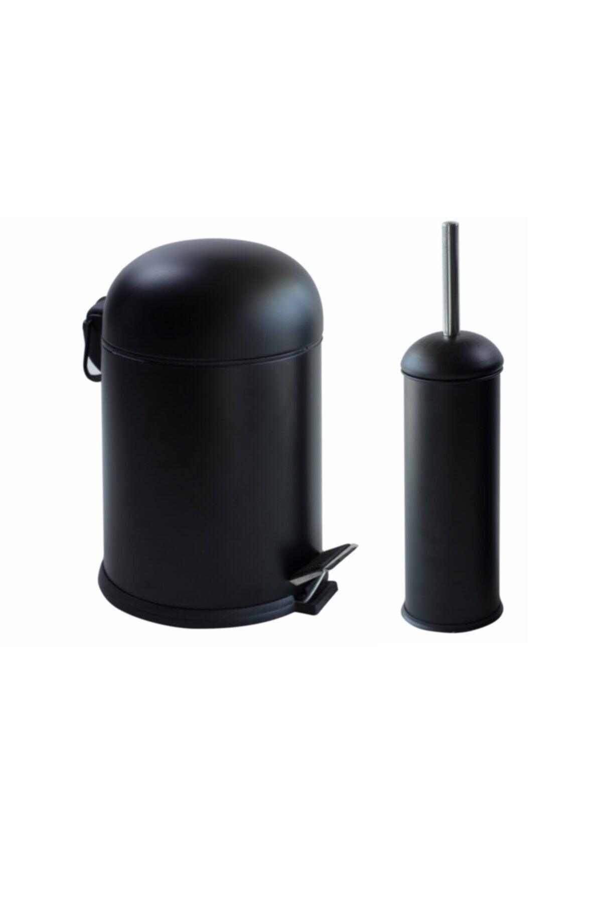 Bon Bathroom Set 2 Pcs. Dustbin Toilet Brush Black - Swordslife