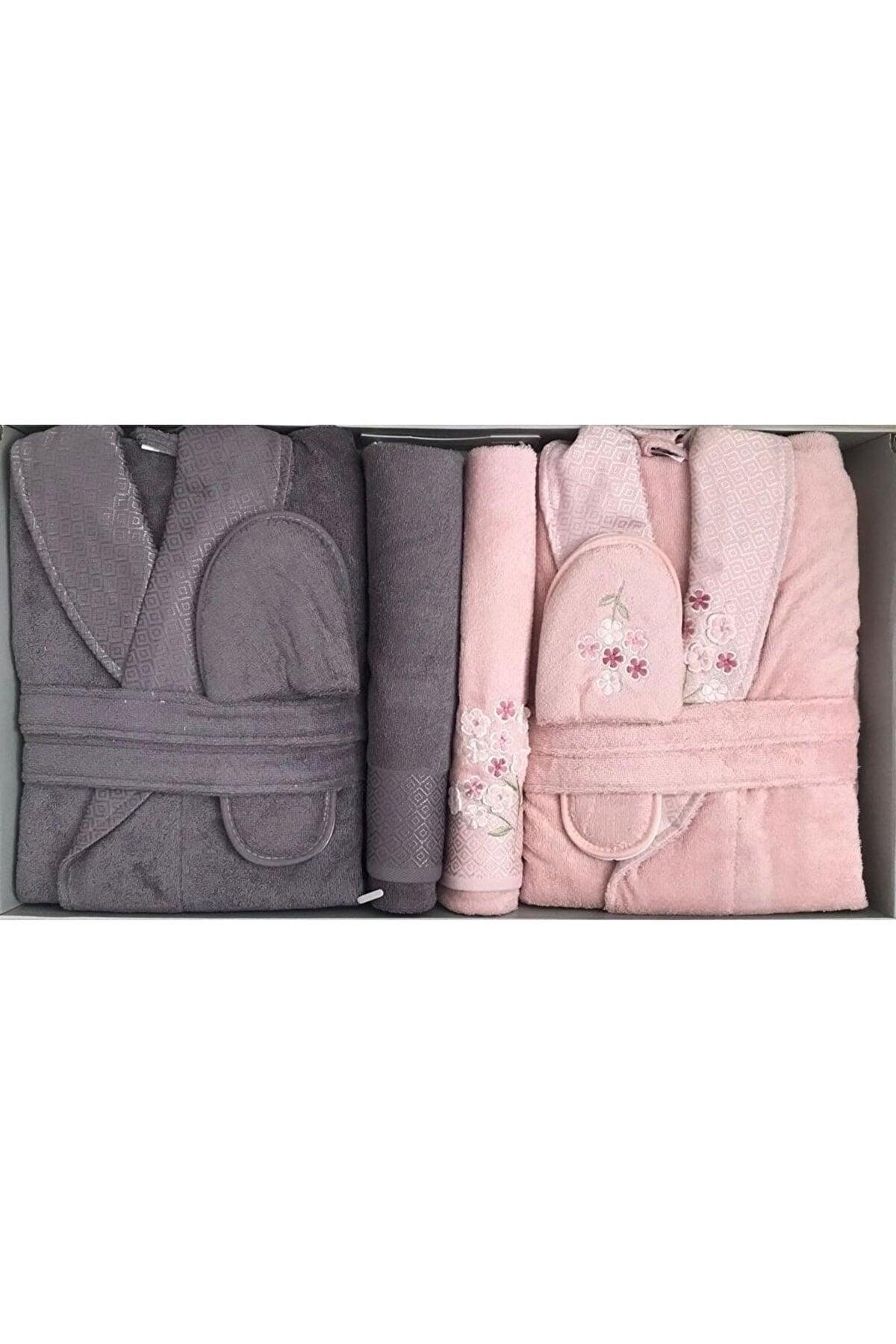 Bamboo Bathrobe Set Nancy Happy Set Pink Gray - Swordslife