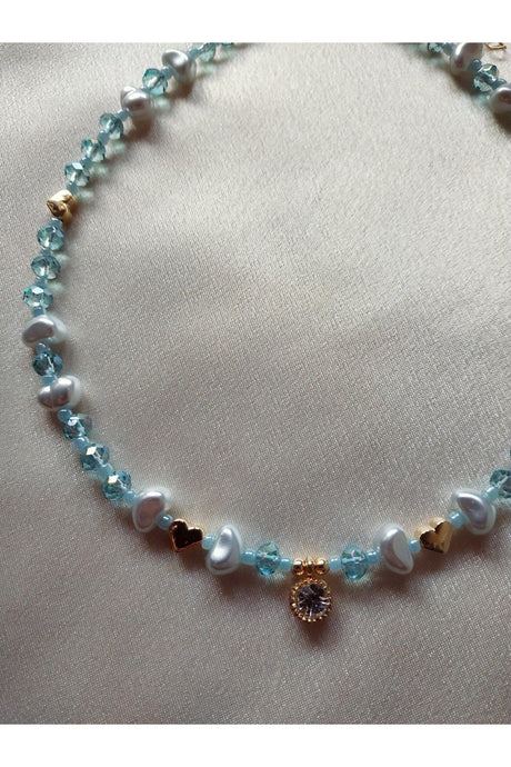 Baroque Pearl Heart Water Green Necklace with White Shimmer Tip - Swordslife