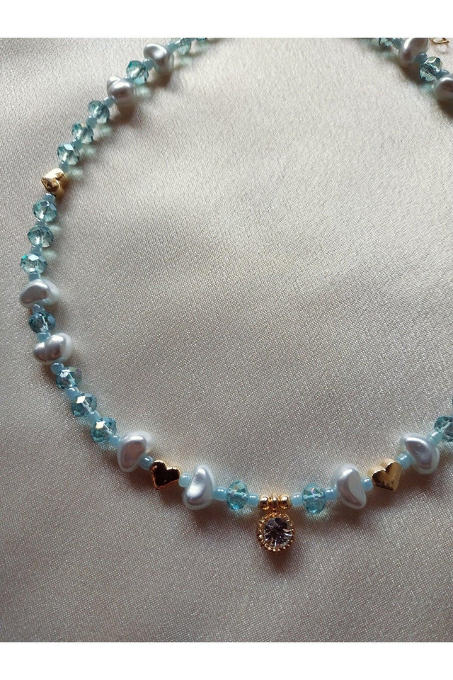 Baroque Pearl Heart Water Green Necklace with White Shimmer Tip - Swordslife