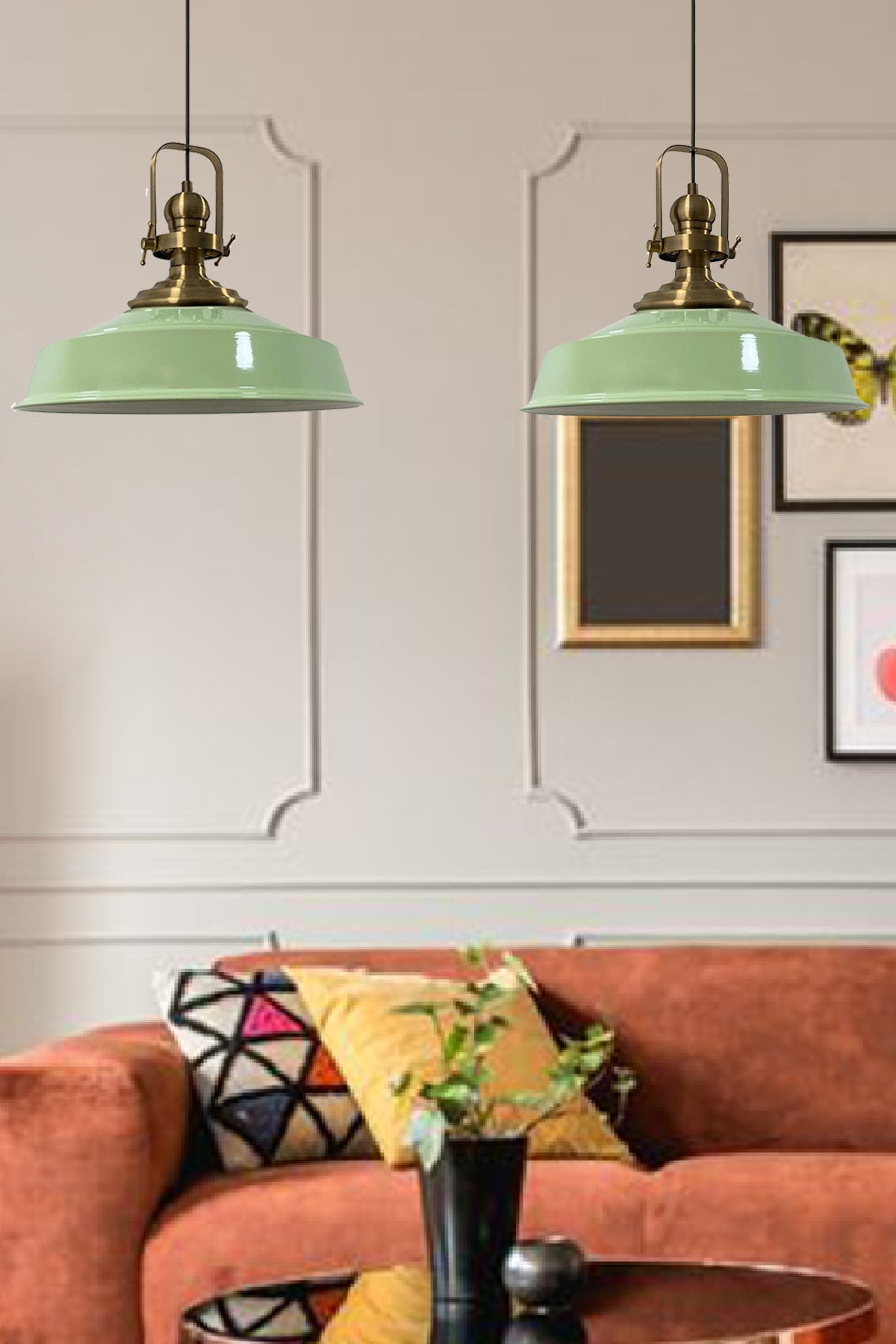 Mint Green Noble Double Chandelier Antique Headboard Retro Pendant Lamp Kitchen Living Room Cafe Chandeliers