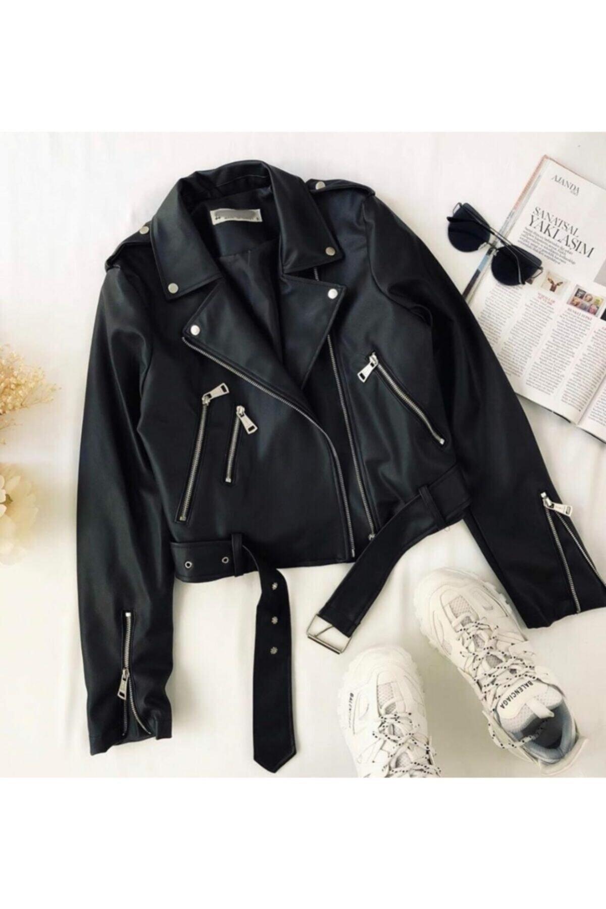 Women's Black Belted Leather Coat Jacket - Swordslife