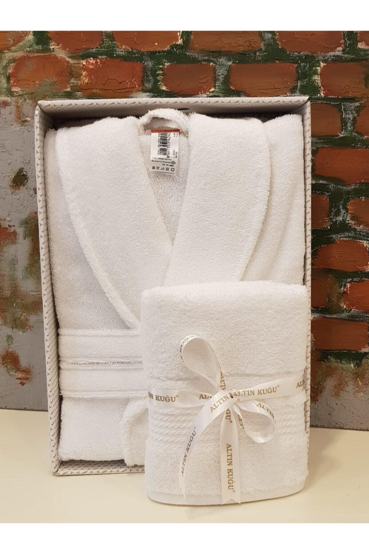 Trendy Salyaka Bathrobe + Head Towel- White - Swordslife