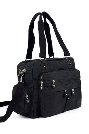 Women'S Black Crinkle Multi-Cell Shoulder Bag