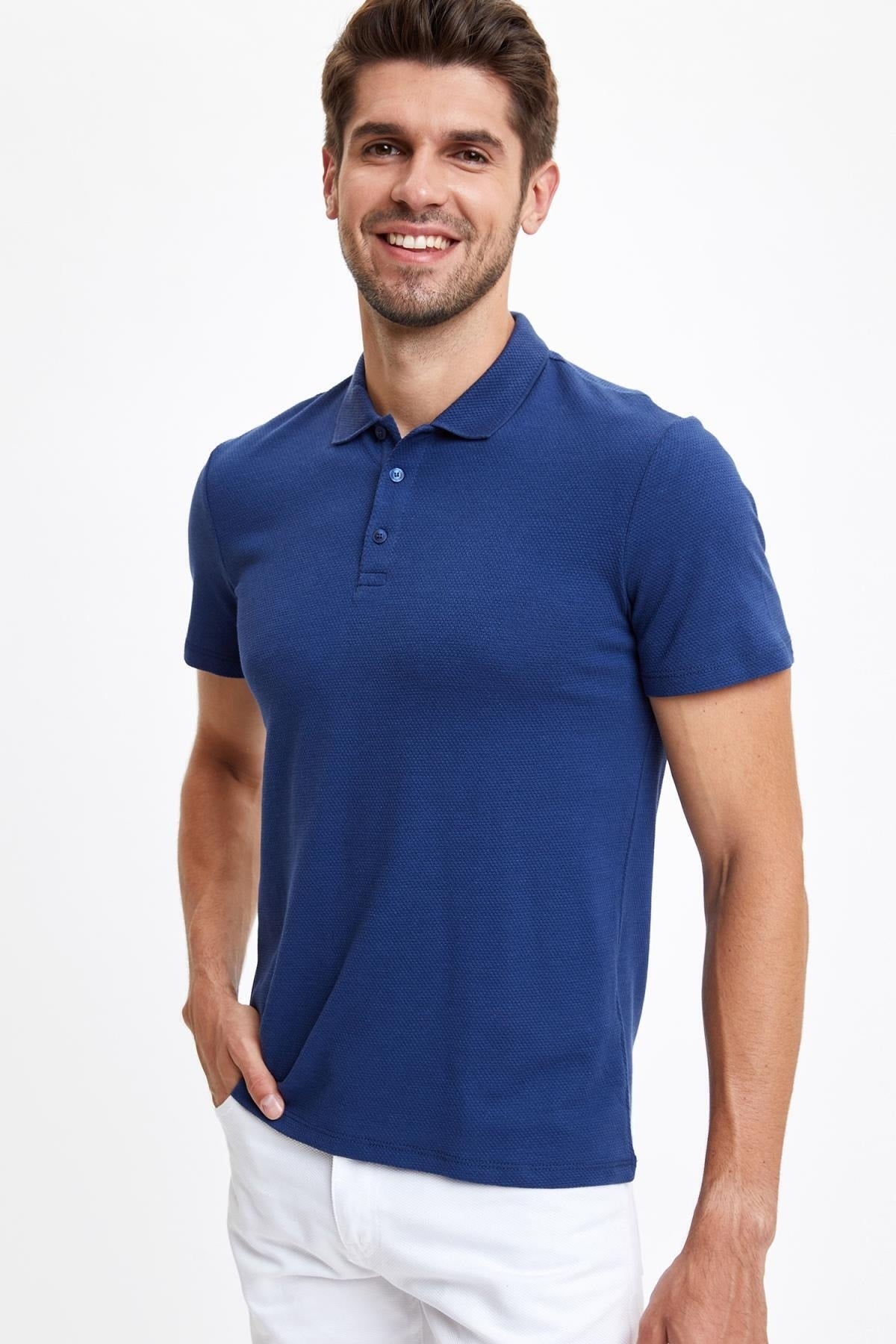 Slim Fit Polo Neck Basic Short Sleeve T-Shirt