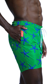 Men'S Patterned Green Sea Shorts