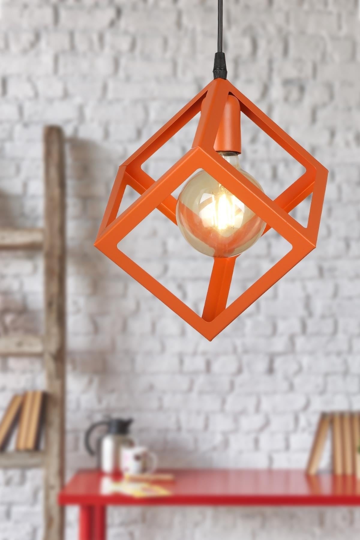 Cube Single Chandelier Orange