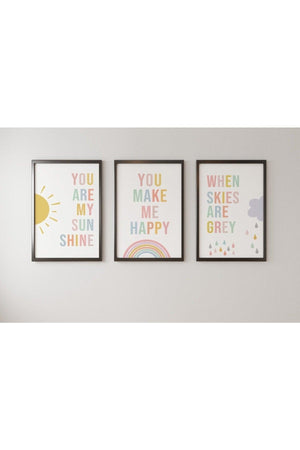 Triple Table Design, Decor, Kids Room, Baby Room, Colorful, Sun, Cloud, Rainbow, Framed - Swordslife