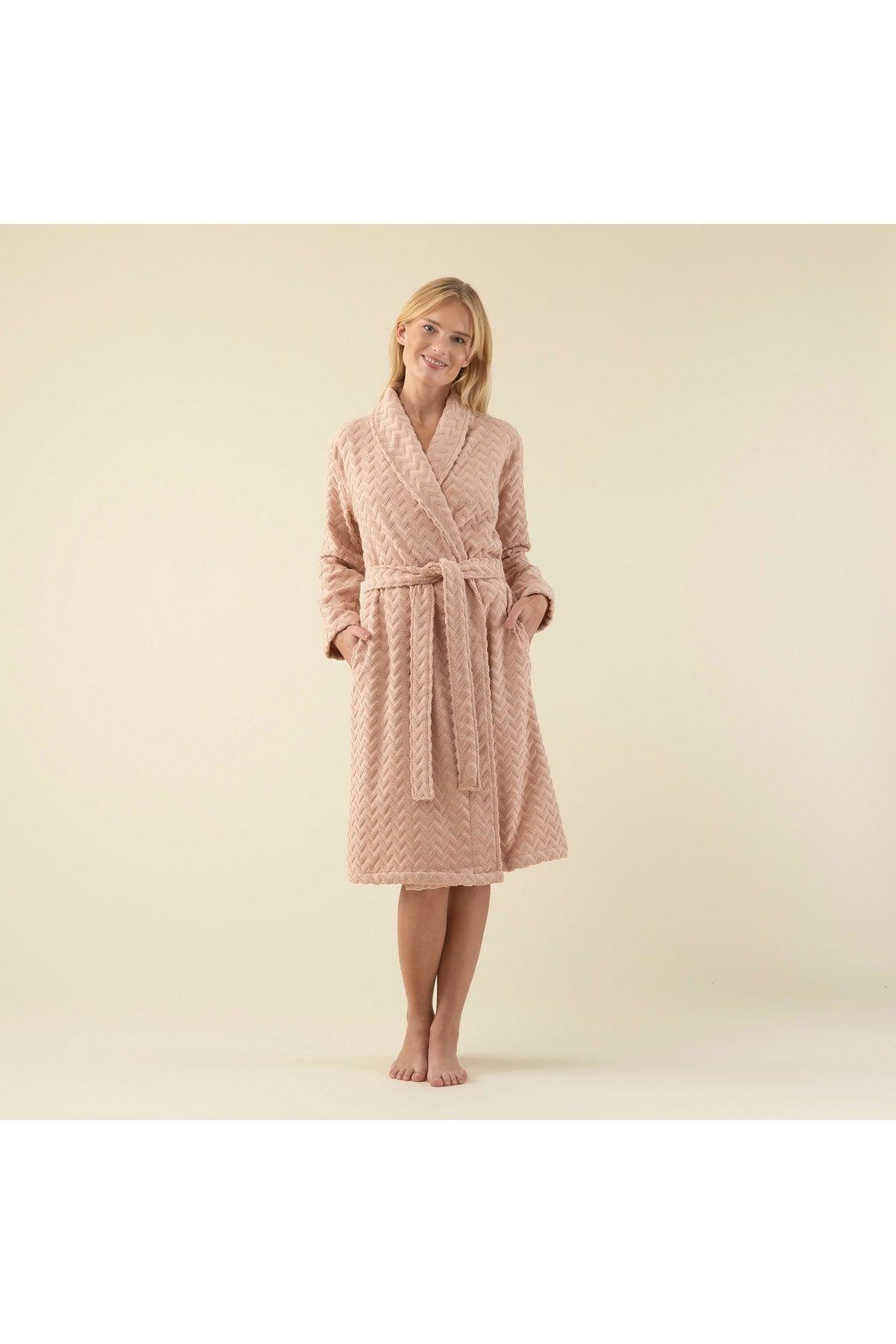 Zigzag Women's Bathrobe Dark Salmon - Swordslife