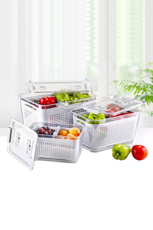 3 Sizes Refrigerator Fresh Vegetable Fruit Storage Container With Compartment Ventilation