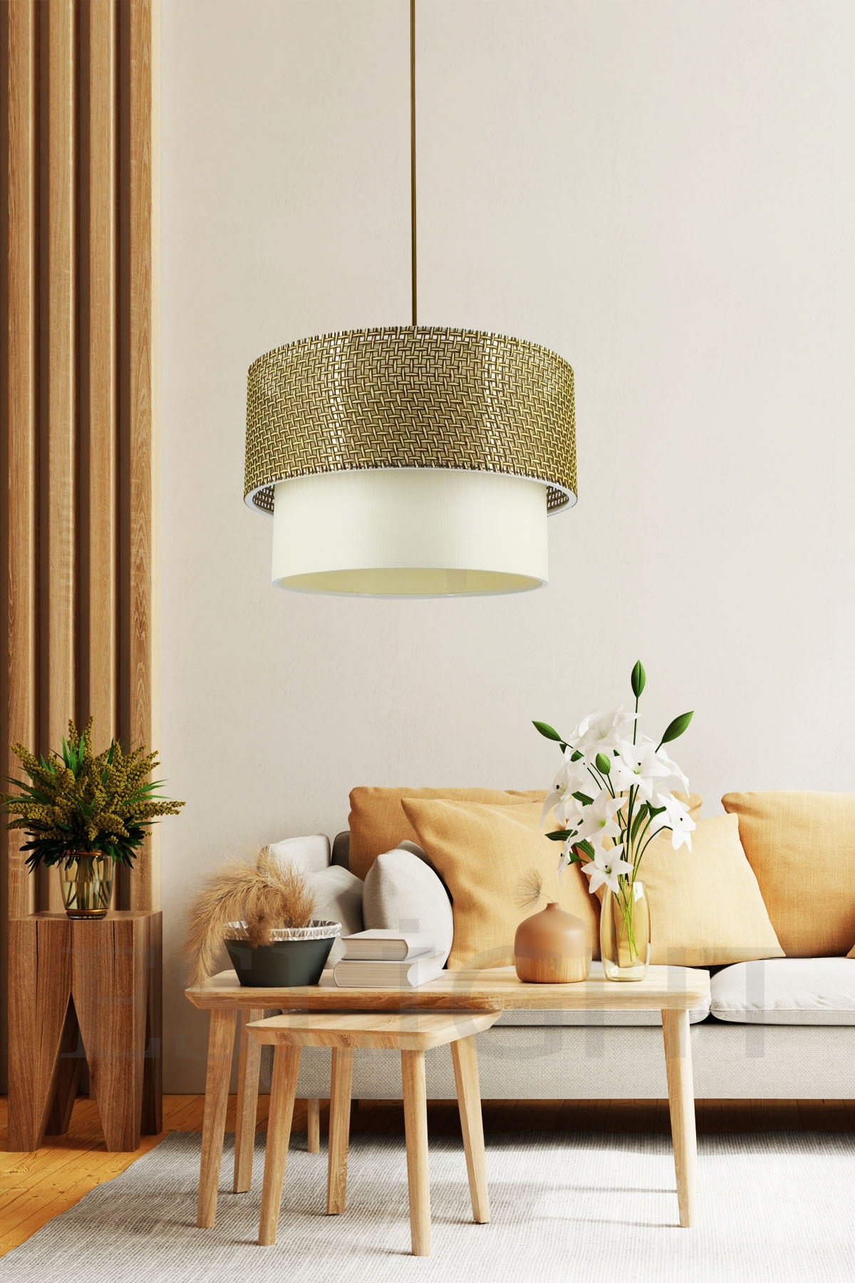 Wicker Pendant Lamp Chandelier Brown-Beige E691