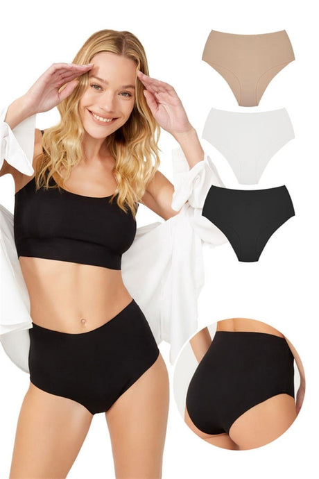 High Waist Basic Laser Cut Bikini Panties 3-Pack - 6 - Swordslife