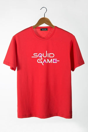 Men'S Red Front Squid Game Printed Crew Neck Oversize T-Shirt