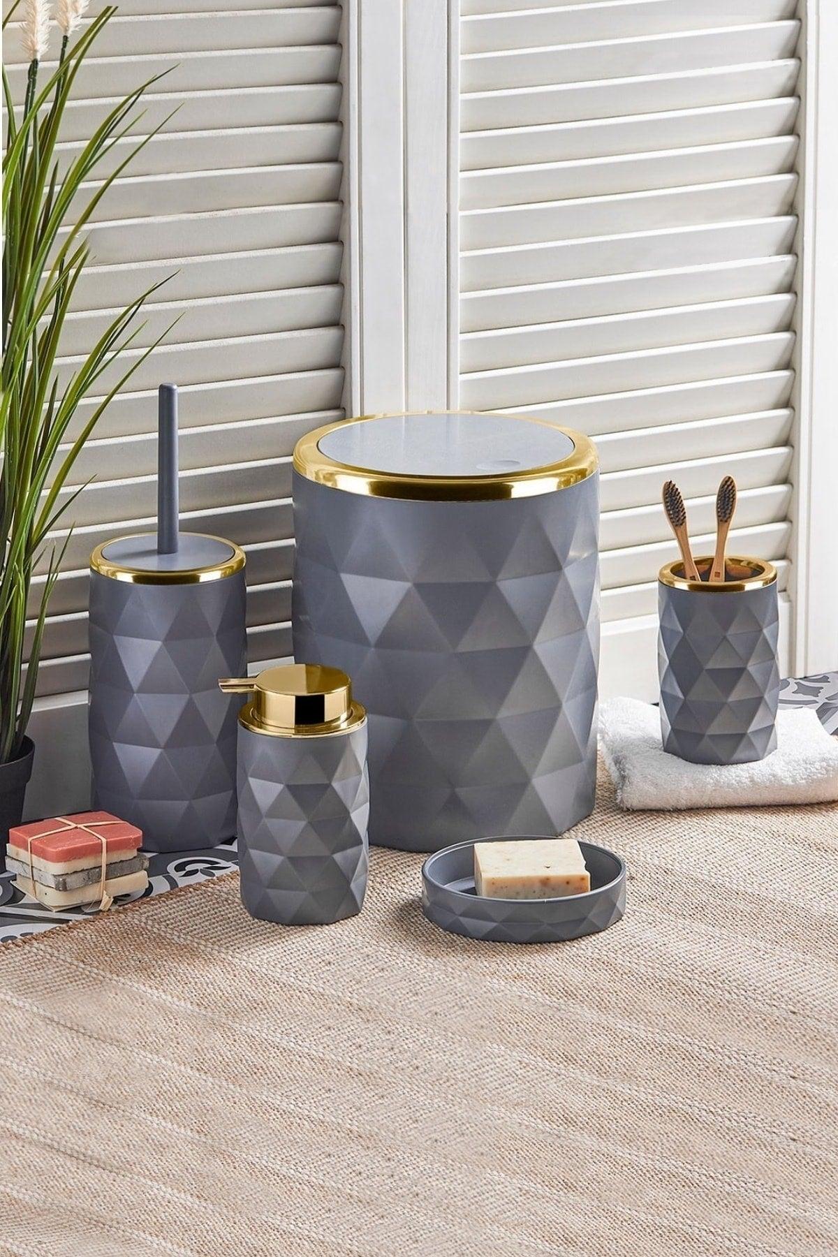 13222 Diamond 5 Piece Acrylic Plastic Bathroom Set Gray Gold - Swordslife