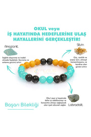 Natural Stone Success, Achievement Of Goals Student Talisman Bracelet(Labradorite, Citrine, Amazonite Natural)