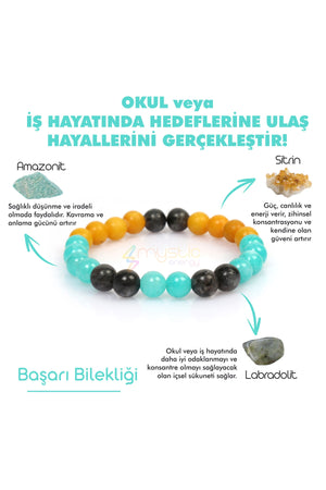 Natural Stone Success, Achievement Of Goals Student Talisman Bracelet(Labradorite, Citrine, Amazonite Natural)
