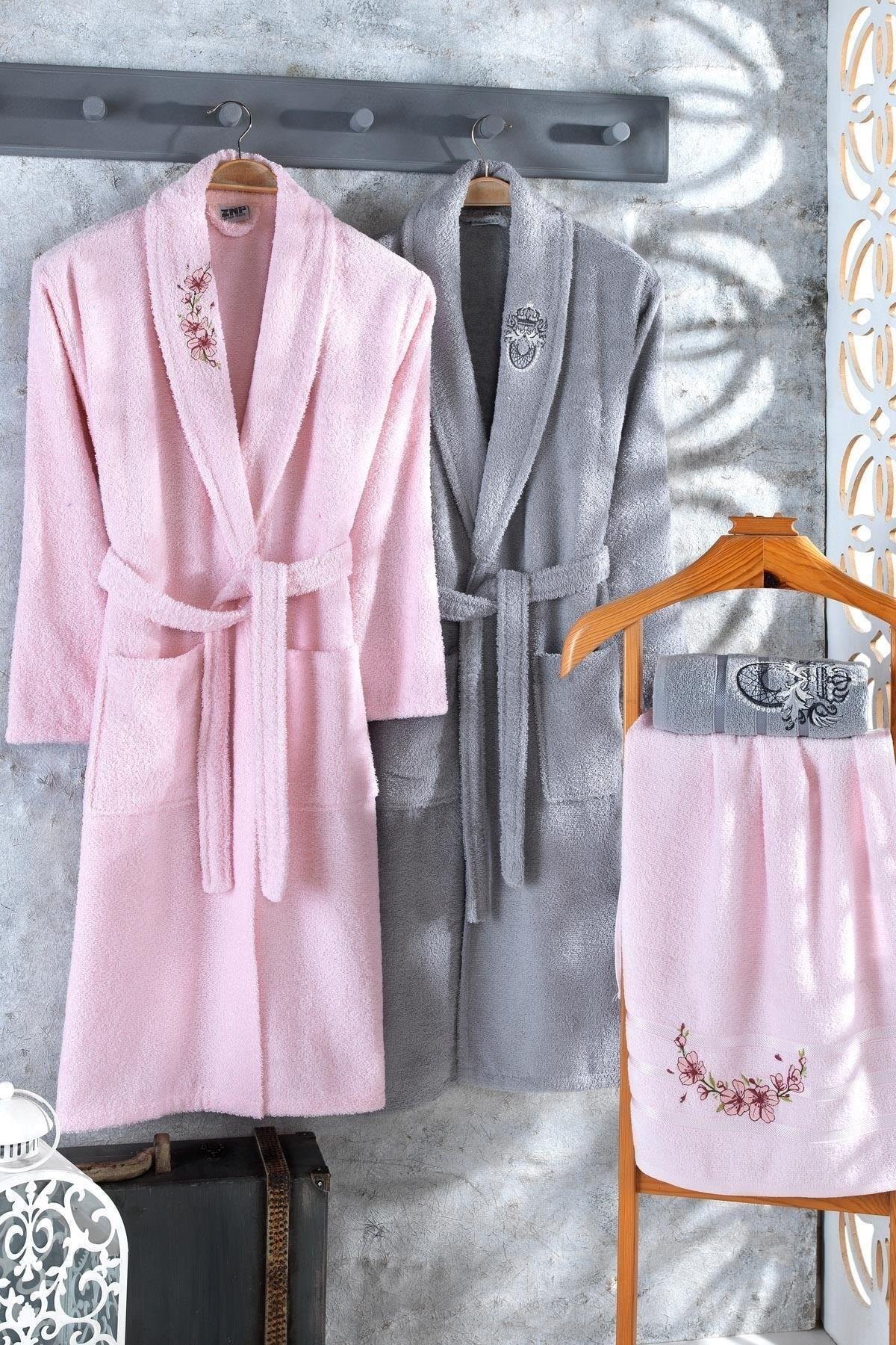 Arya 4 Piece Embroidered 100% Cotton Bathrobe Set Bathrobe Set - Swordslife