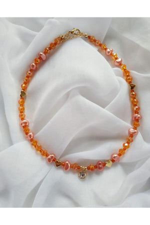 Baroque Pearls Orange Crystal Bead Necklace with White Shimmer Tip - Swordslife