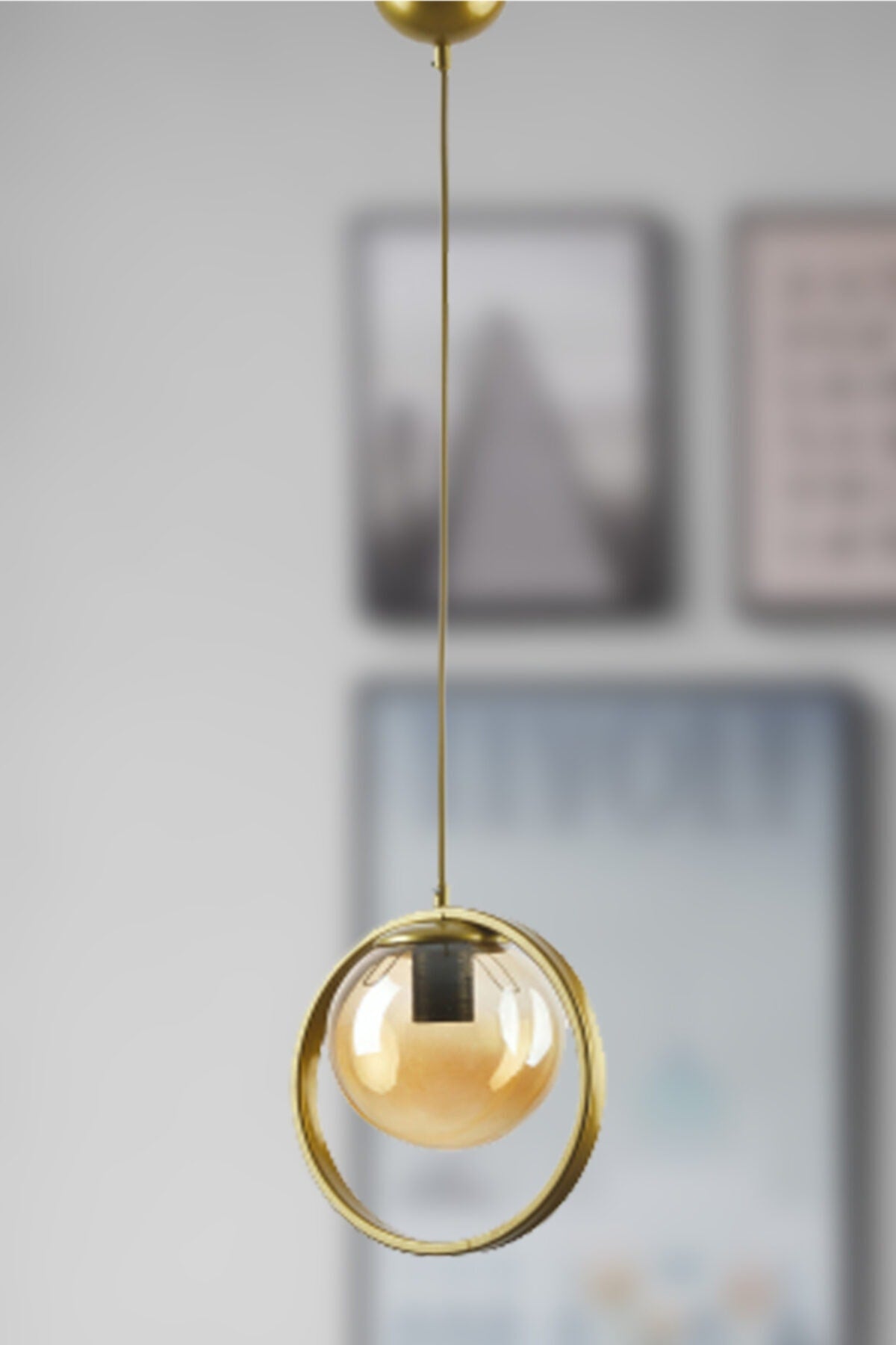 Nina Modern Metal Gold Color Ring Closed Honey Glass Pendant Lamp Living Room - Kitchen - Bedroom Single Chandelier