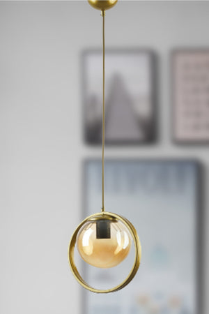 Nina Modern Metal Gold Color Ring Closed Honey Glass Pendant Lamp Living Room - Kitchen - Bedroom Single Chandelier