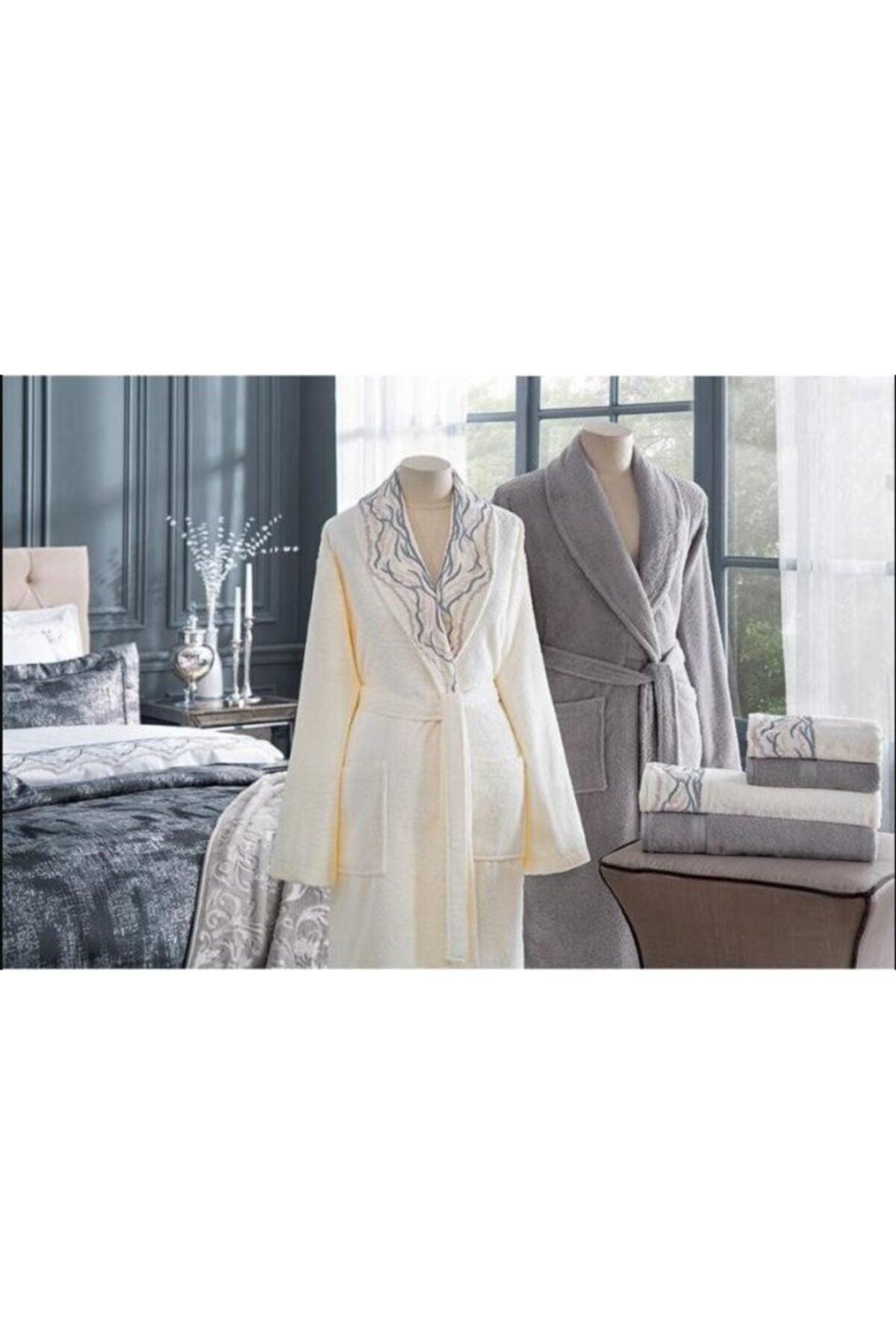 Elegant Cream Gray Family Bathrobe Set Bathrobe Set - Swordslife