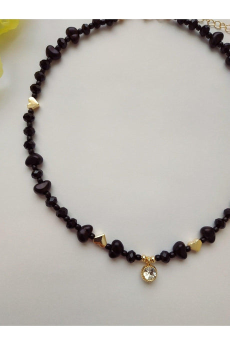 Black Necklace with Baroque Pearls and White Glitter Tips - Swordslife