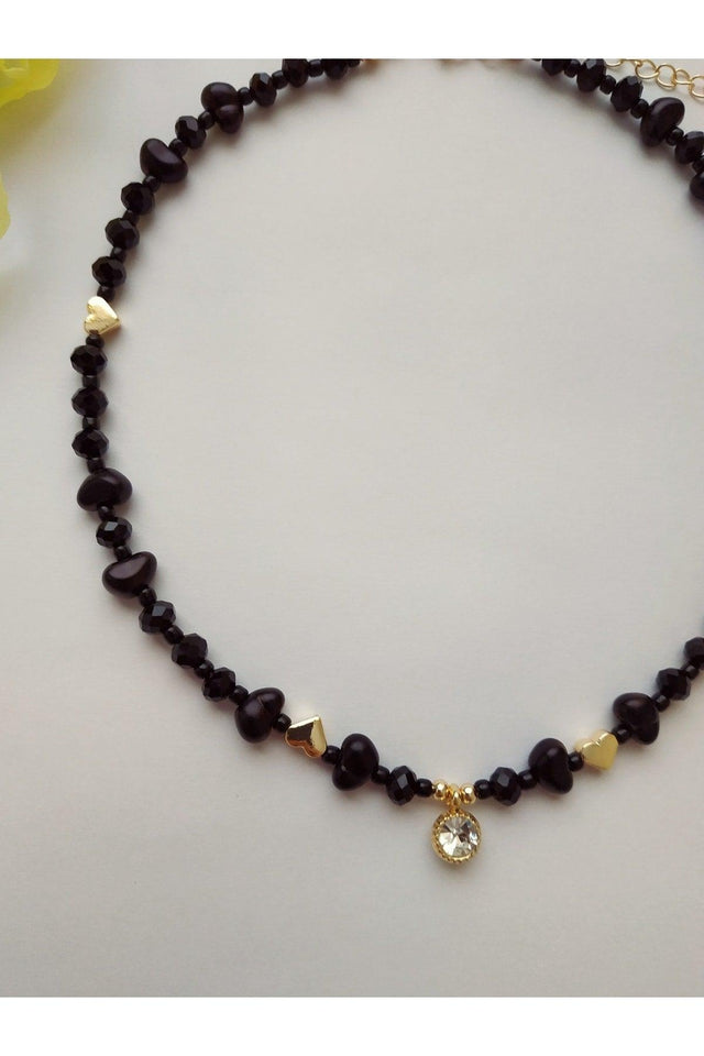 Black Necklace with Baroque Pearls and White Glitter Tips - Swordslife