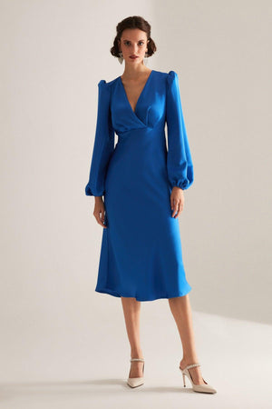 Merry Blue Double Breasted Collar Flared Dress - Swordslife