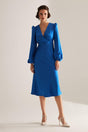 Merry Blue Double Breasted Collar Flared Dress - Swordslife