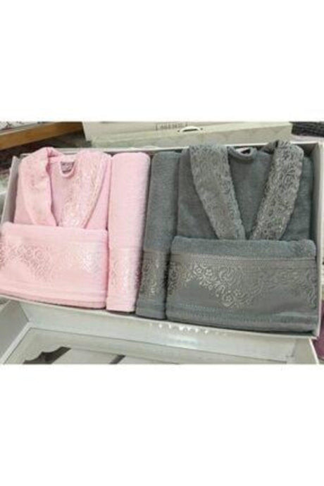 Jacquard 6-piece Cotton Bathrobe Set Powder-gray - Swordslife