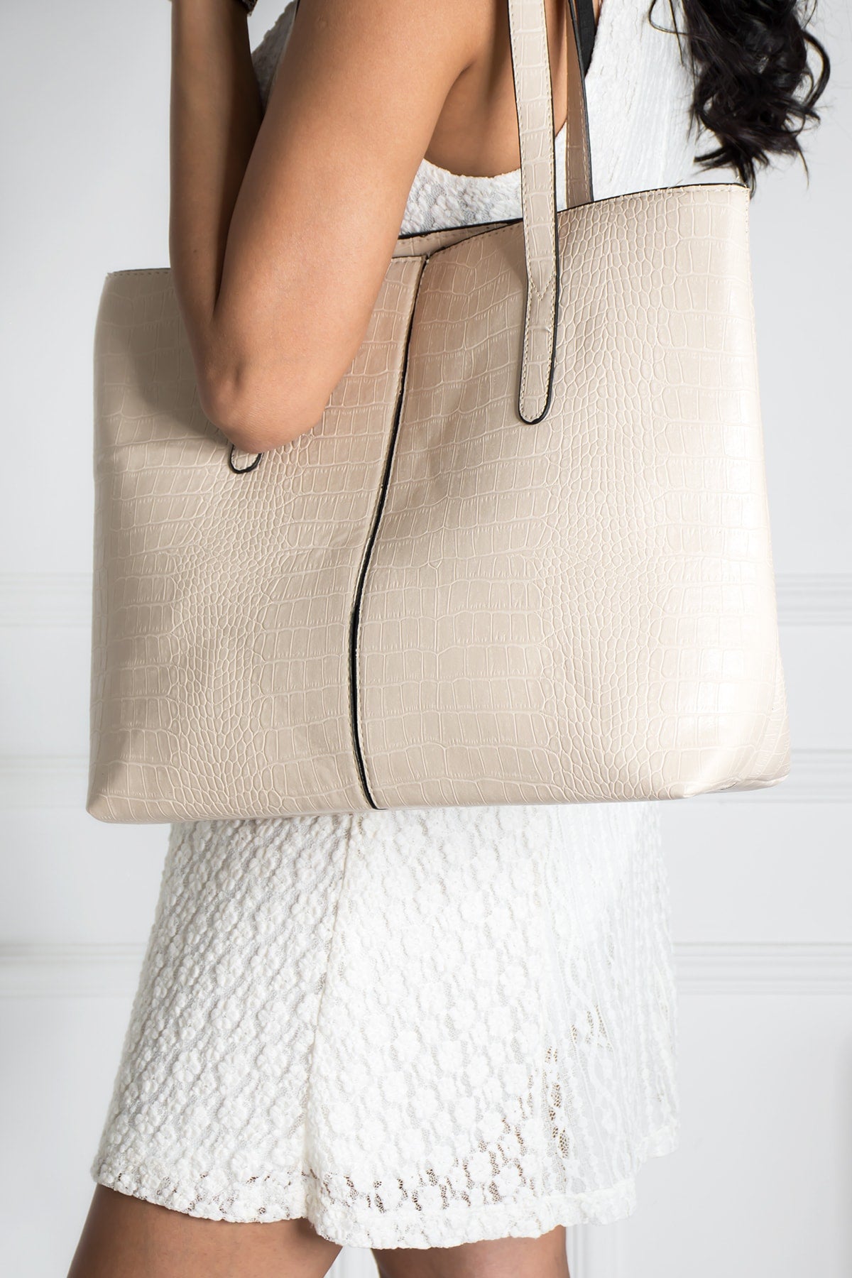 Women'S Crocodile Pattern 2-Sleeve Zippered Large Size Bag Shoulder Bag, Clutch Bag, Laptop Bag