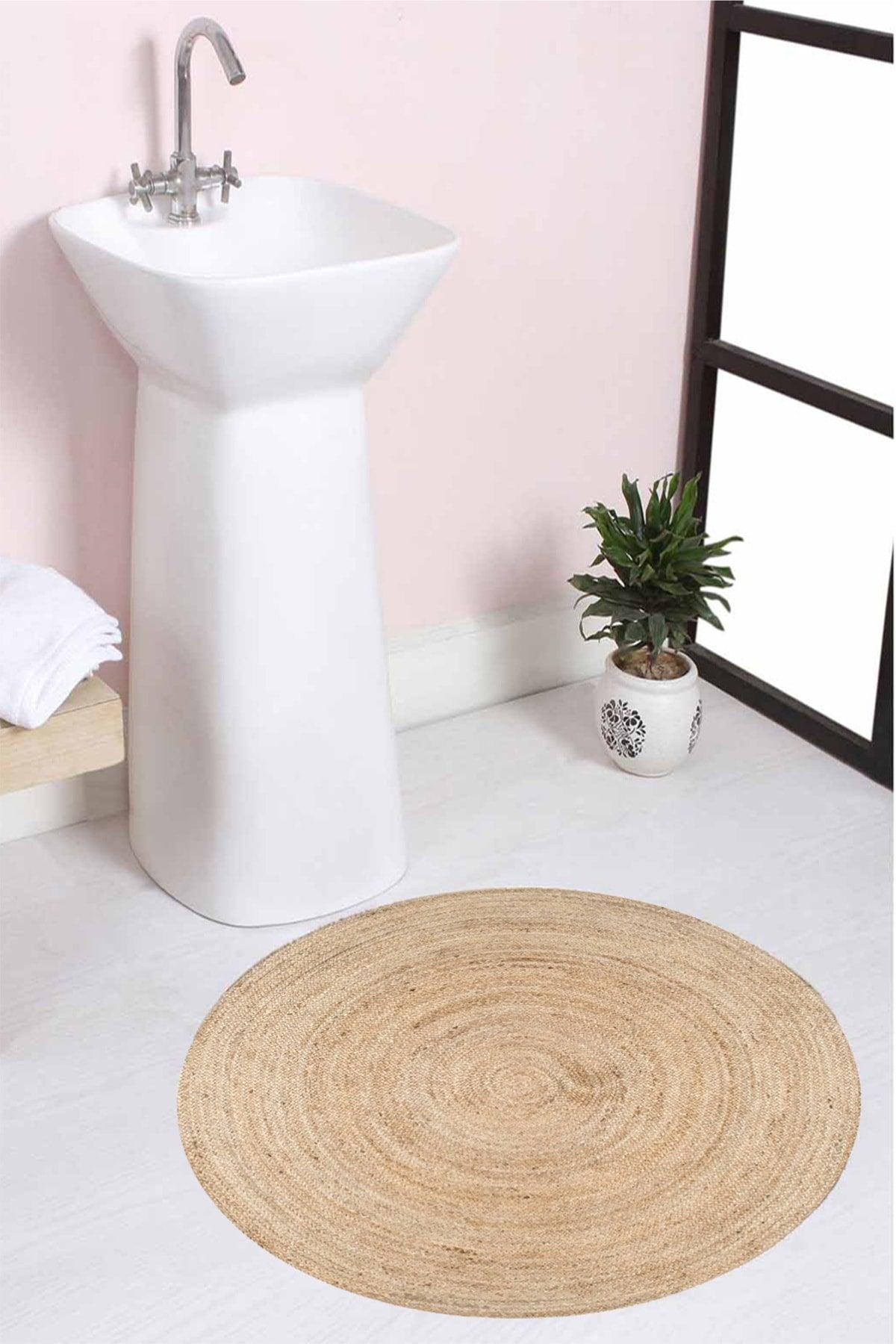 Natural Patterned Rope Straw Jute Knitted Round Carpet Bath Mat 80x80 cm - Swordslife