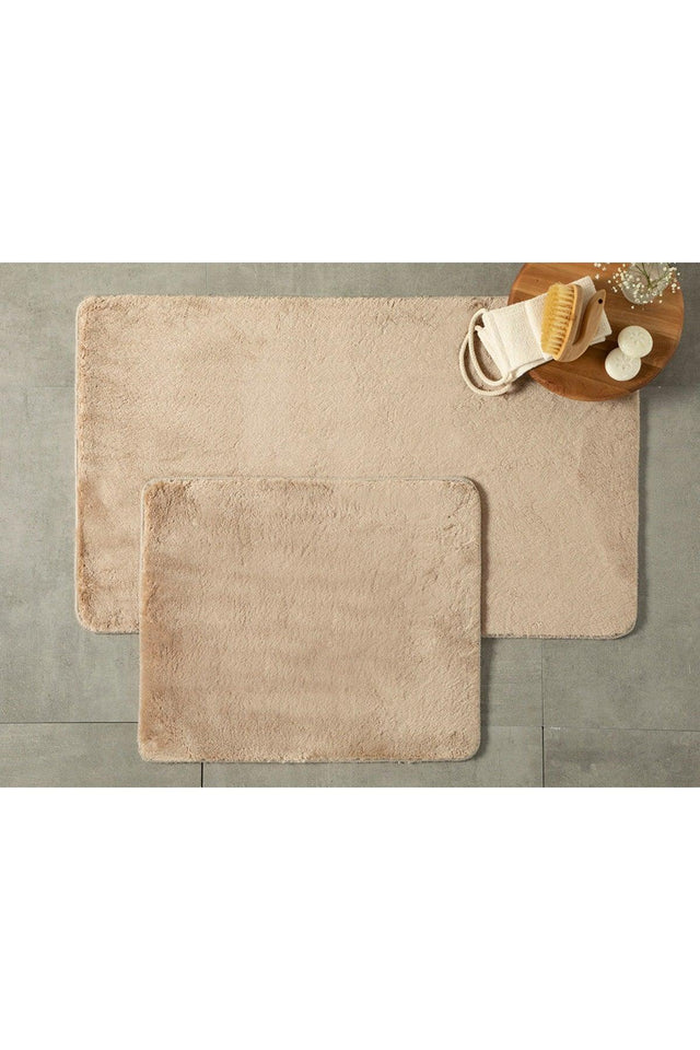 Poffy 2 Pcs Bath Mat Set 60x100 - 50x60 Cm Mink - Swordslife