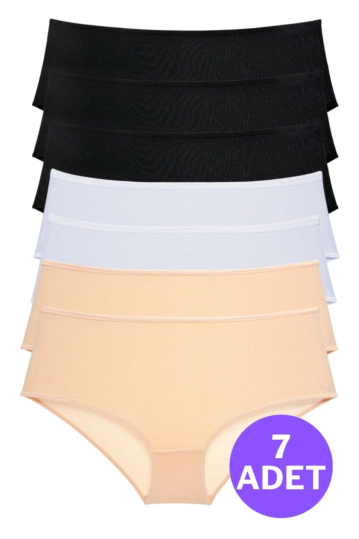 Women's Large Size High Waist Cotton 7-Piece Bato Panties Black White Skin - Swordslife