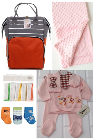 5 Piece Maternity Set (Baby Care Backpack, Hospital Exit, Chickpea Blanket, 10 Wipes And 3 Socks)