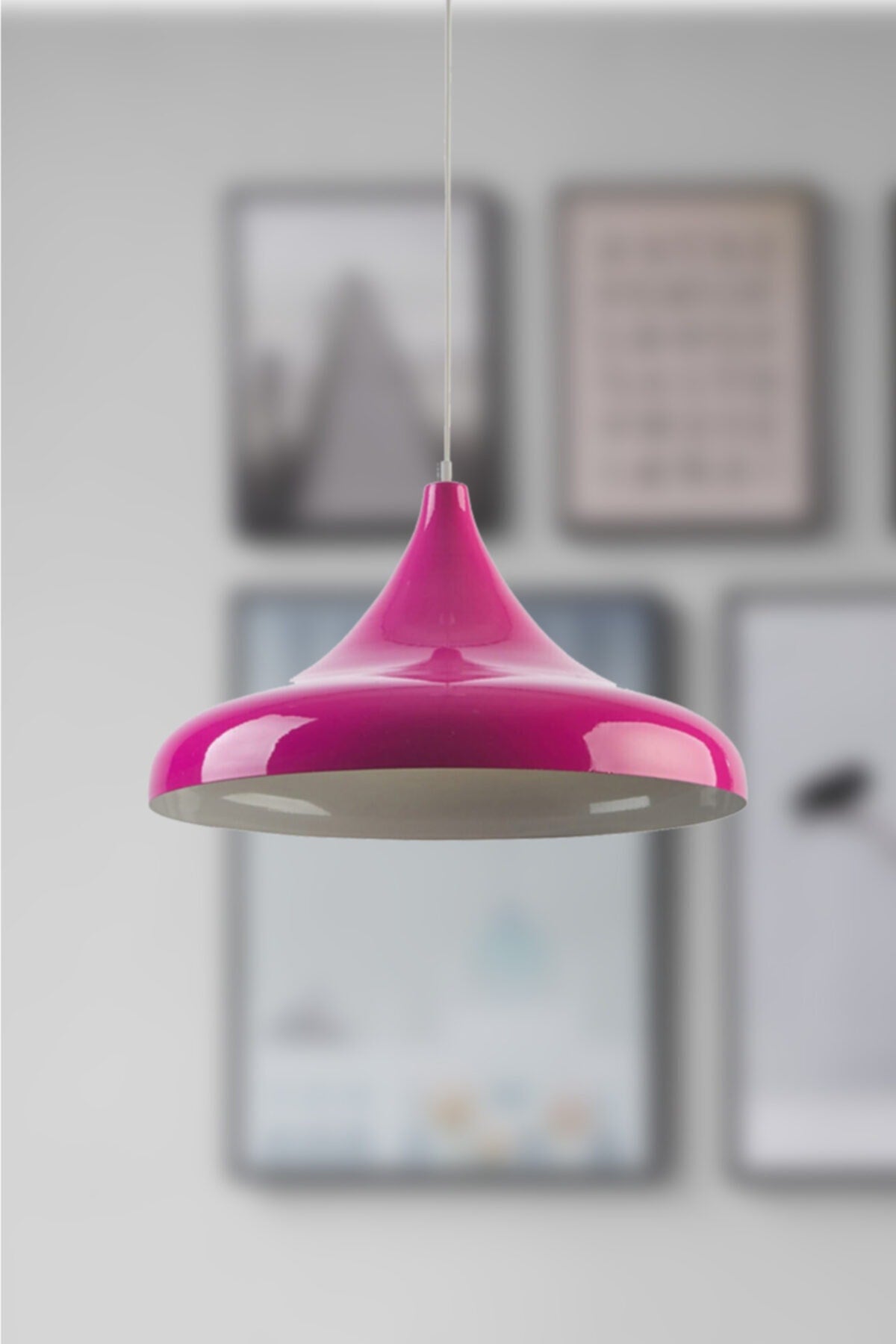 Nil Fuchsia Color with White Metal Finished Pendant Lamp Cafe - Kitchen Single Chandelier