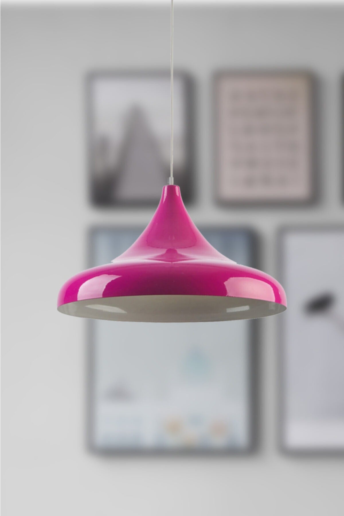 Nil Fuchsia Color With White Metal Finished Pendant Lamp Cafe - Kitchen Single Chandelier