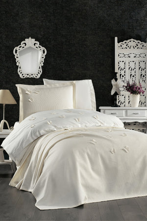5 Pieces Elastic Bed Sheet, 3D Butterfly Pattern Children'S Room Cotton Single Cream Duvet Cover Set