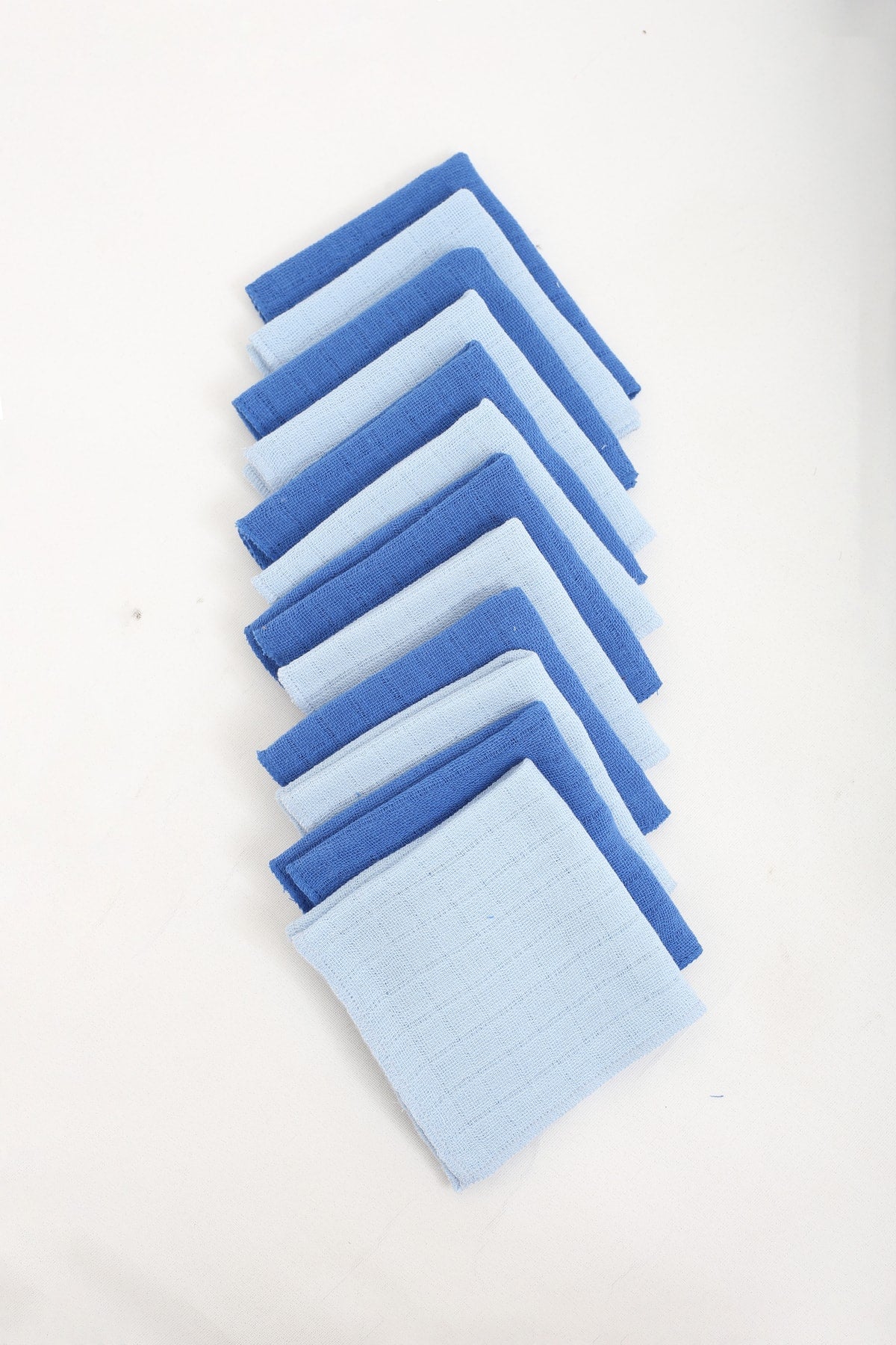 12 Pcs Muslin Mouth Wipes , Sweat Cloth Double Layered Sewed Blue