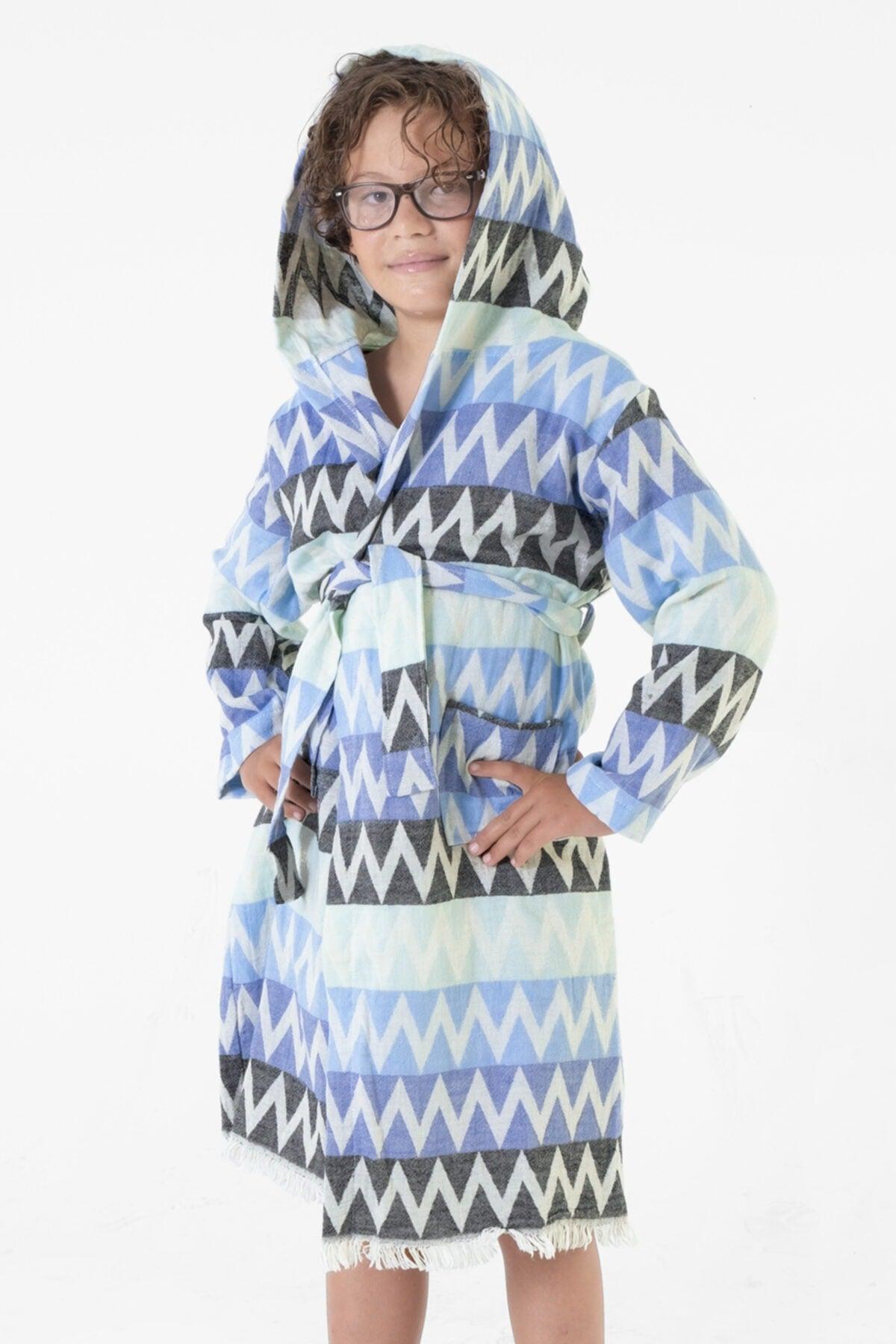 Zigzag Pattern Kids Peshtemal Beach Bathrobe - Swordslife